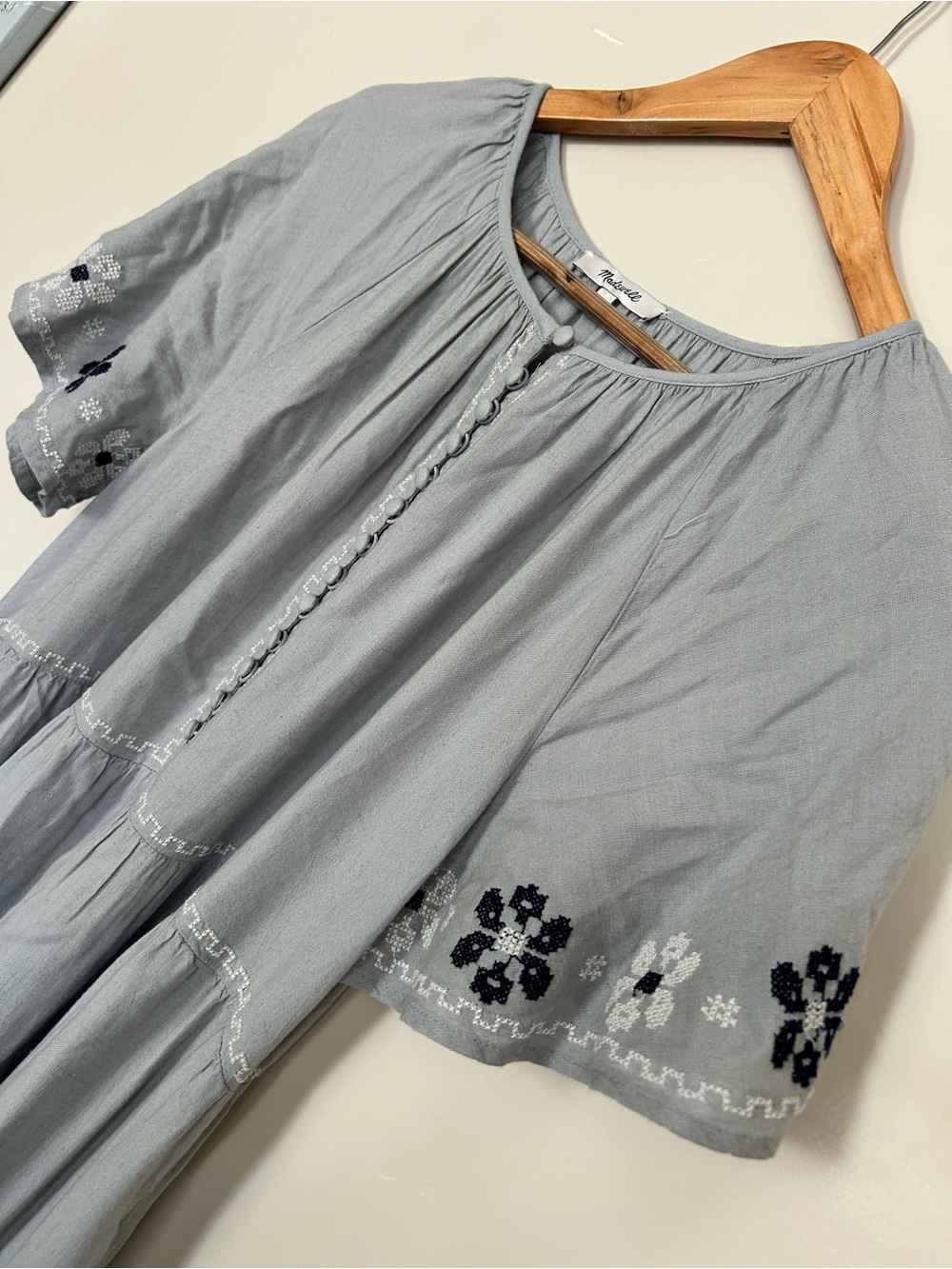 Madewell NWT Embroidered Flutter-Sleeve Tiered Midi Dress M Medium Gray - Picture 6 of 8